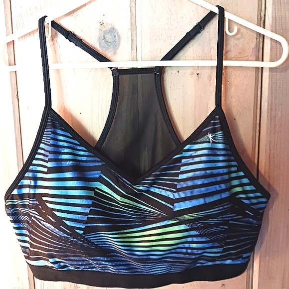DANSKIN NOW WOMENS RACERBACK SPORTS BRA  SIZE XXL NEON STRIPE MULTICOLOR - Picture 1 of 6
